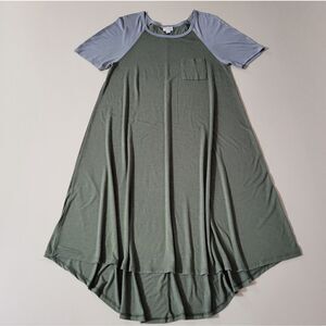 LuLaRoe Carly Green Swing Dress Scoop-neck Short Sleeve Hi-Low Hemline